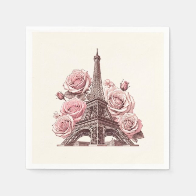 Paris Eiffeltorn & Rosa Rosor Pappersservett (Framsidan)