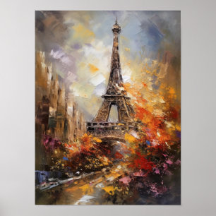 Paris Eiffeltornet Abstrakt Oljemålning Poster