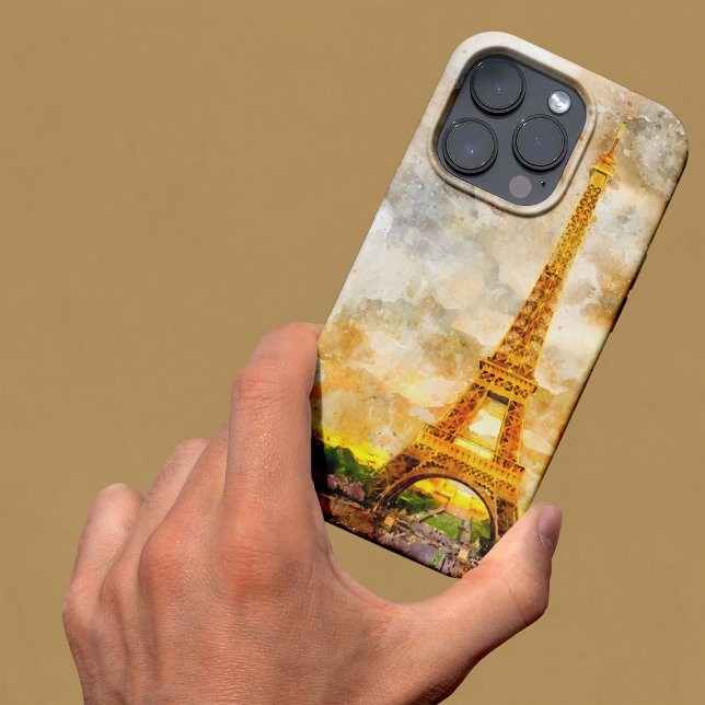 Paris Eiffeltornet Akvarell Solnedgång Konsttryck (Paris Eiffel Tower Watercolor Sunset Art Print. iPhone Case)