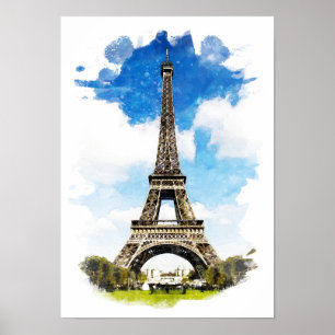 Paris - Eiffeltornet - Akvarellmålning Poster