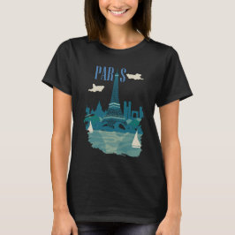 Paris Eiffeltornet Blå Retro Resa T-Shirt