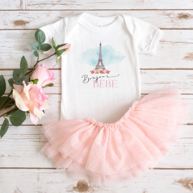 Paris Eiffeltornet Bonjour Bébé Baby Body T Shirt (Skapare uppladdad)