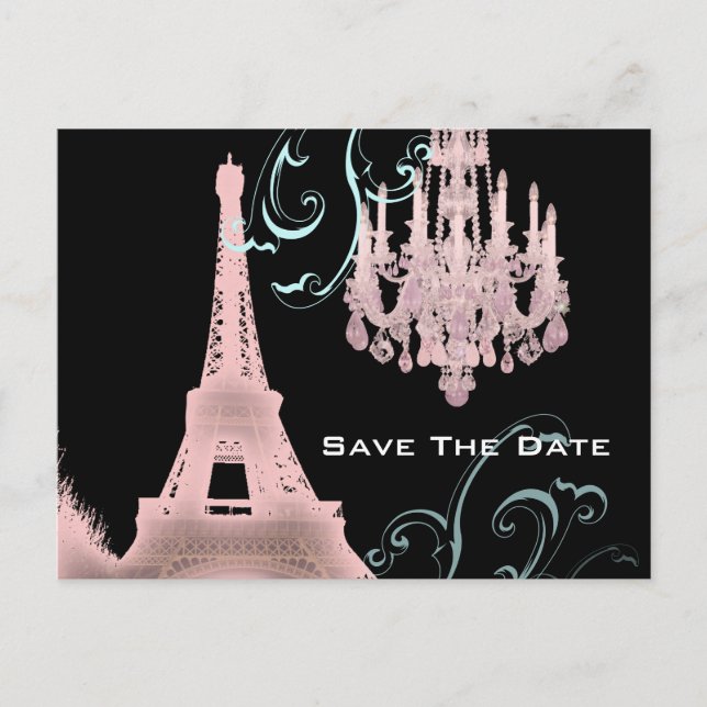 Paris Eiffeltornet bröllop spara datum Meddelande Vykort (Framsida)