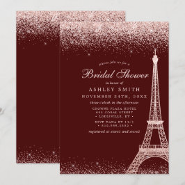 Paris Eiffeltornet Burgundy Glitter Bröllopsdusch Inbjudningar