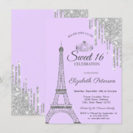Paris Eiffeltornet, Dropar, Ljus Lila Sweet 16 Inbjudningar