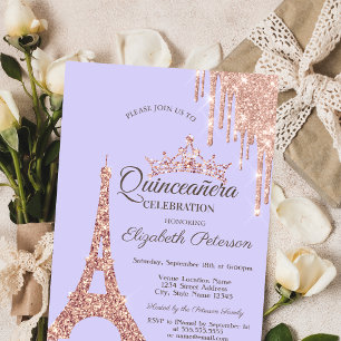 Paris Eiffeltornet, Dropp Lavendel Quinceañera Inbjudningar