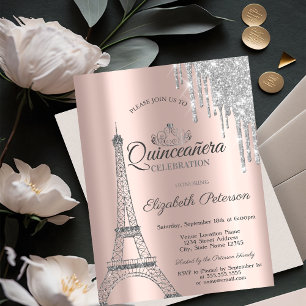 Paris Eiffeltornet, Droppande Roséguld Quinceañera Inbjudningar