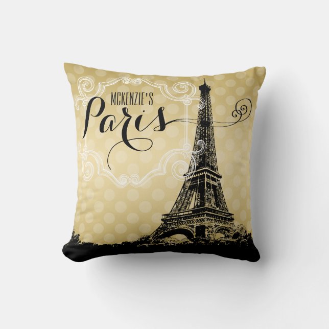 Paris Eiffeltornet Falskt Guld Monogram Kudde (Framsida)
