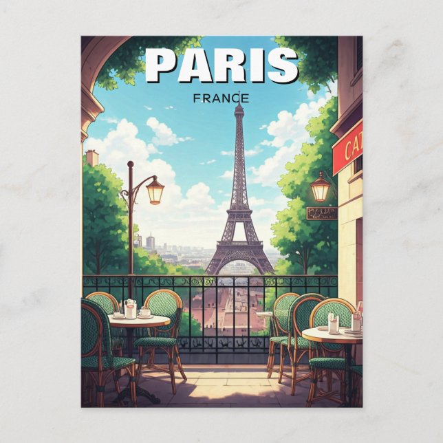 Paris Eiffeltornet från ett kafé vykort (Framsida)