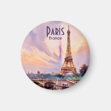 Paris Eiffeltornet Frankrike Solnedgång Akvarell R