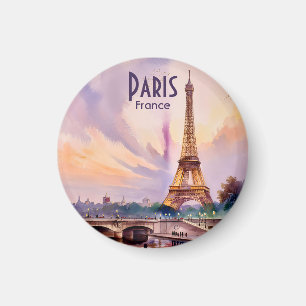 Paris Eiffeltornet Frankrike Solnedgång Akvarell R Magnet