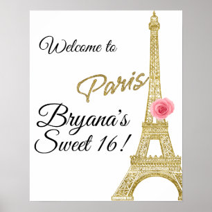 Paris Eiffeltornet Guld Glitter Rosa Ros Frankrike Poster