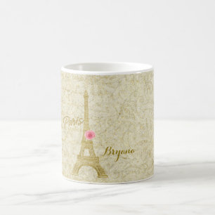 Paris Eiffeltornet Guld & Rosa Elegant Kaffemugg