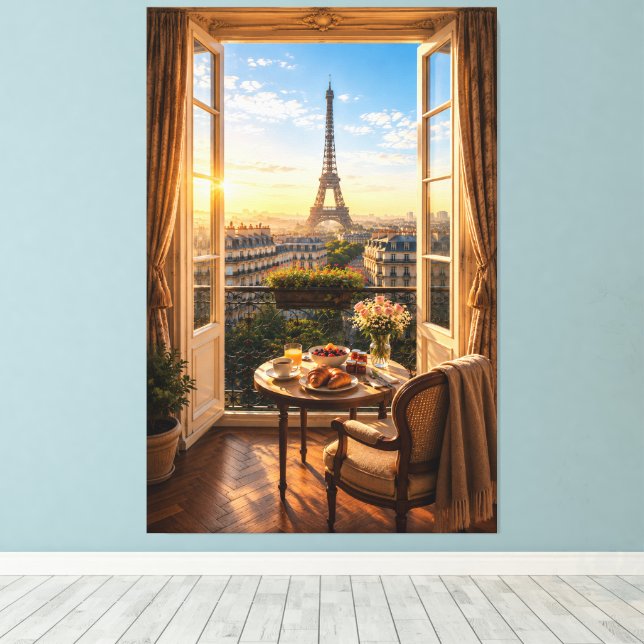 Paris Eiffeltornet Lyxig Morgon Frukost Utsikt Canvastryck (Insitu (trägolv))
