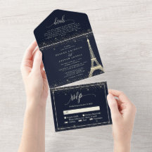 Paris Eiffeltornet Navy Gold Glitter Bröllop Allt