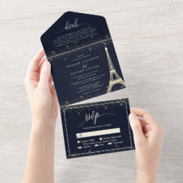 Paris Eiffeltornet Navy Gold Glitter Bröllop Allt