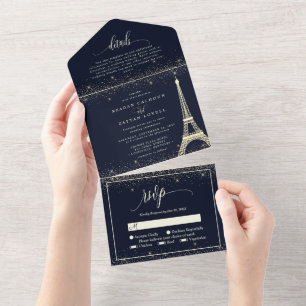 Paris Eiffeltornet Navy Guld Glitter Bröllop Allt