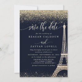 Paris Eiffeltornet Navy Guld Save The Date-kort Spara Datumet