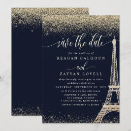 Paris Eiffeltornet Navy Guld Save The Date-kort Spara Datumet