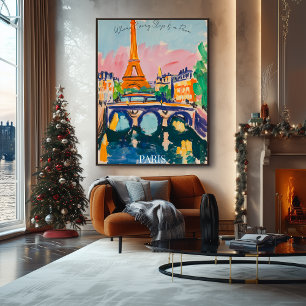 Paris Eiffeltornet och bro i fauvistisk konstnärli Poster