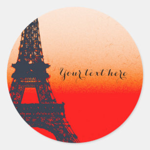 Paris Eiffeltornet Orange Solnedgång Chic Elegant Runt Klistermärke