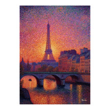 Paris Eiffeltornet Pointillism Solnedgång Stadssce
