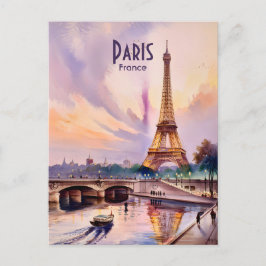 Paris Eiffeltornet Resa Akvarell Anpassad Text Vykort
