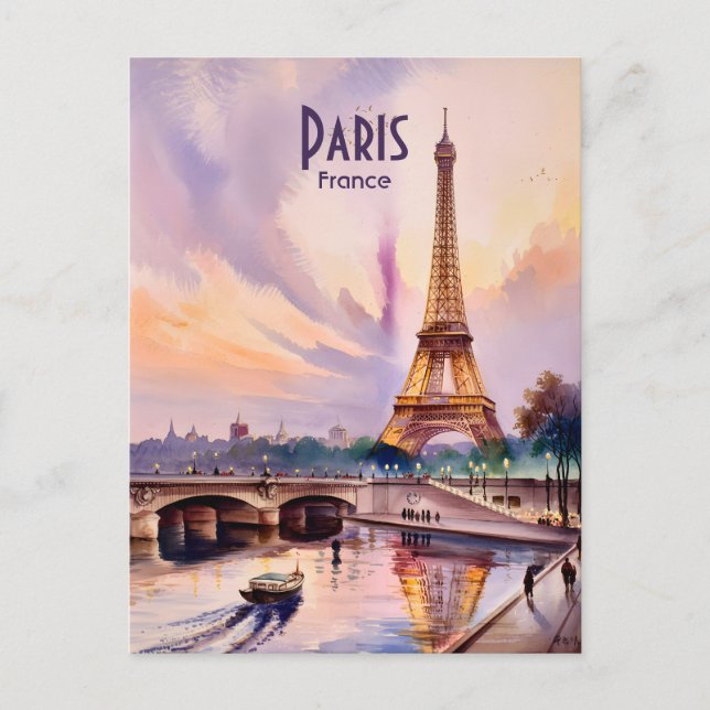 Paris Eiffeltornet Resa Akvarell Anpassad Text Vykort (Framsida)