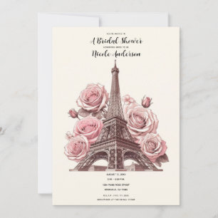 Paris Eiffeltornet & Rosa Rosor Bröllopsdusch Inbjudningar