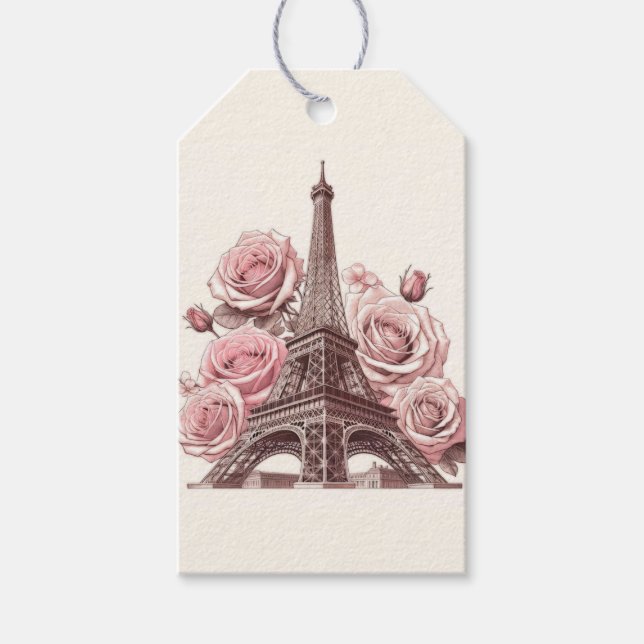 Paris Eiffeltornet & Rosa Rosor Presentetikett (Framsidan)