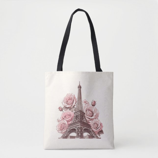 Paris Eiffeltornet & Rosa Rosor Tygkasse (Framsida)