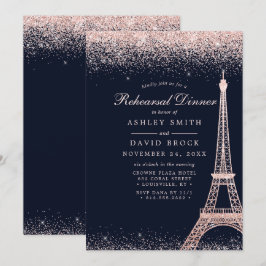 Paris Eiffeltornet Roséguld Glitter Repetition Inbjudningar