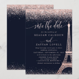 Paris Eiffeltornet Roséguld Save The Date-kort Spara Datumet