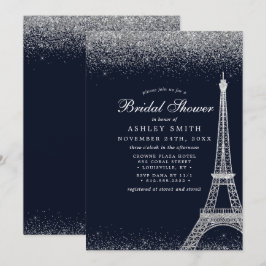 Paris Eiffeltornet Silver Glitter Bröllopsdusch Inbjudningar
