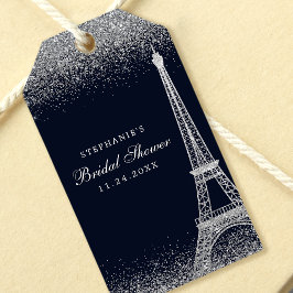 Paris Eiffeltornet Silver Glitter Bröllopsdusch Presentetikett