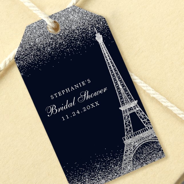 Paris Eiffeltornet Silver Glitter Bröllopsdusch Presentetikett (Skapare uppladdad)