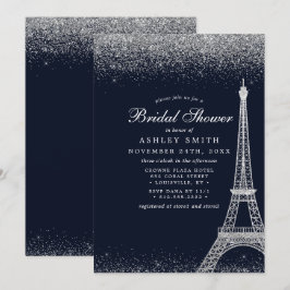 Paris Eiffeltornet Silver Glitter Bröllopsfest Inbjudningar