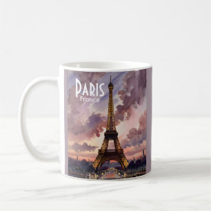 Paris Eiffeltornet Skymning Akvarell Anpassad Text Kaffemugg