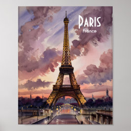 Paris Eiffeltornet Skymning Akvarell Anpassad Text Poster