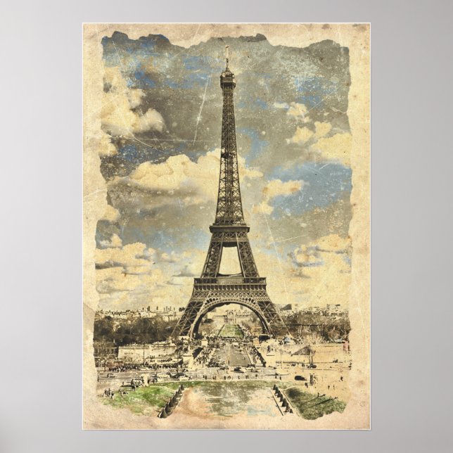 Paris - Eiffeltornet - Vintageinspirerad konst Poster (Framsidan)