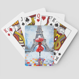 Paris Eiffeltornet Vinterromantik Röd Paraply Casinokort