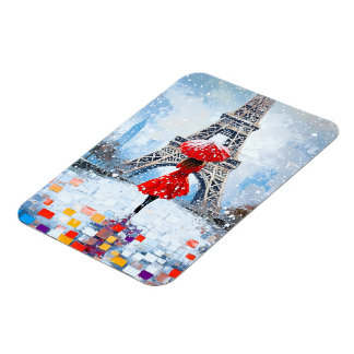 Paris Eiffeltornet Vinterromantik Röd Paraply Magnet