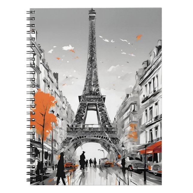 Paris Elegance Notebook - Eiffel Torn Cityscape Anteckningsbok (Framsidan)