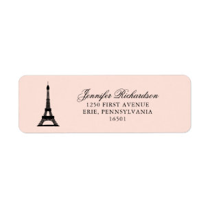 Paris Elegance Rosa med Eiffel Torn Returadress Etikett