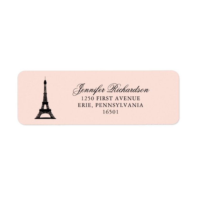 Paris Elegance  Rosa med Eiffel Torn Returadress Etikett (Framsidan)