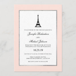 Paris Elegance Rosa Silver och Svarta Bröllop Inbjudningar