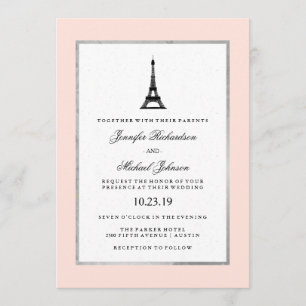 Paris Elegance Rosa Silver och Svarta Bröllop Inbjudningar