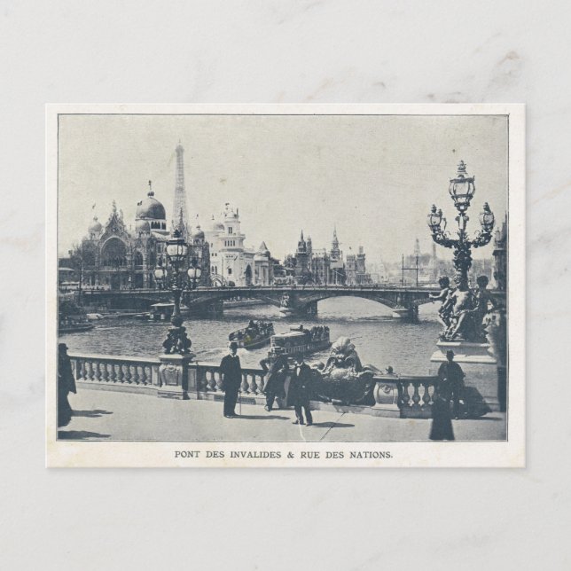 Paris Expo 1900, Pont des invalides et Rue des nat Vykort (Framsida)