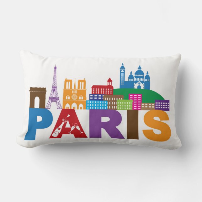Paris färgrik typografi för frankriken | lumbarkudde (Framsida)