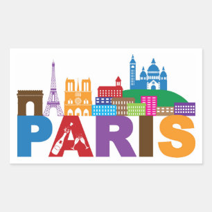 Paris färgrik typografi för frankriken rektangulärt klistermärke